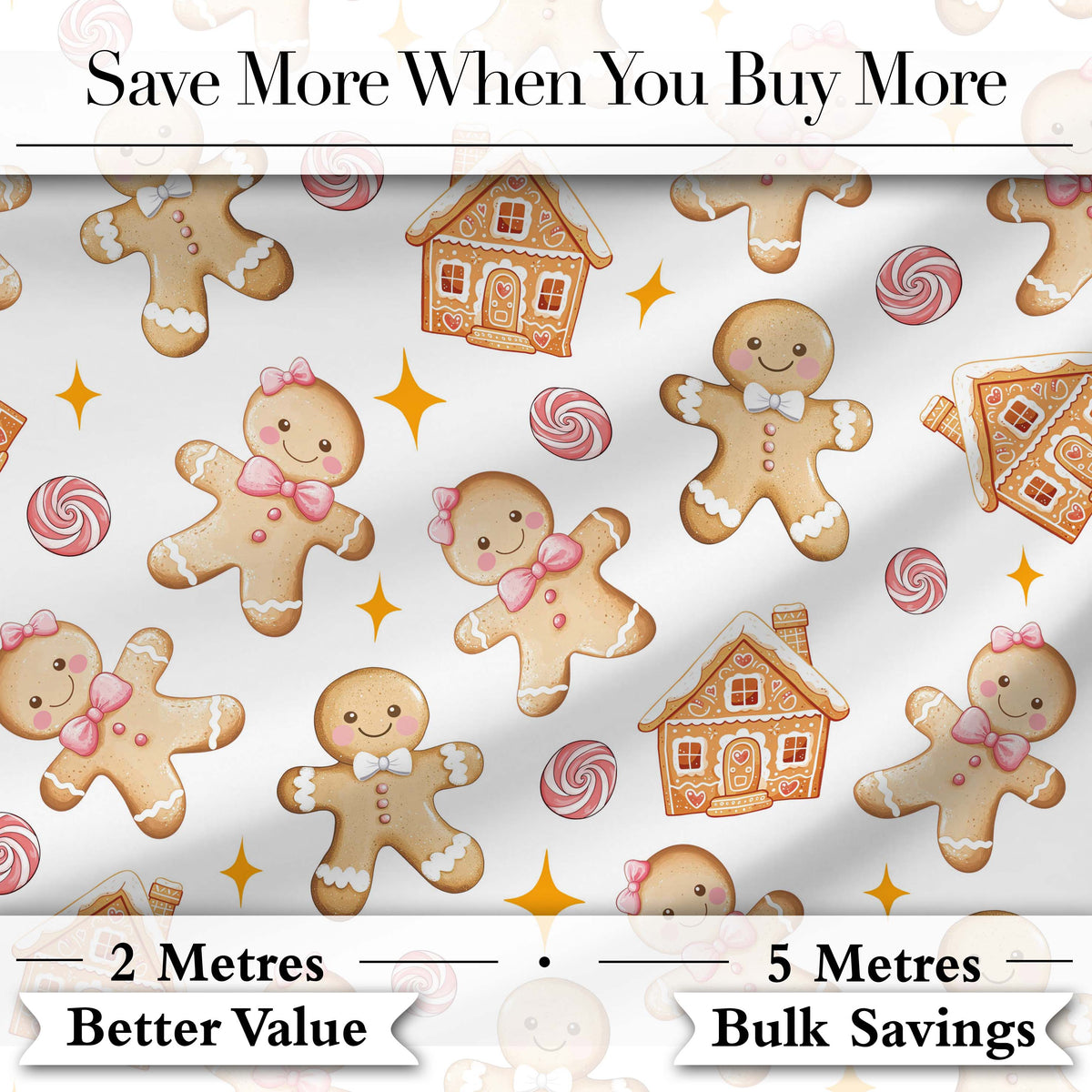 Cute Gingerbread Cookies Candy Sweets House Seamless Pattern Sparkle Background Digital Print Fabric by the Metre UK Sewing Quilting Textile