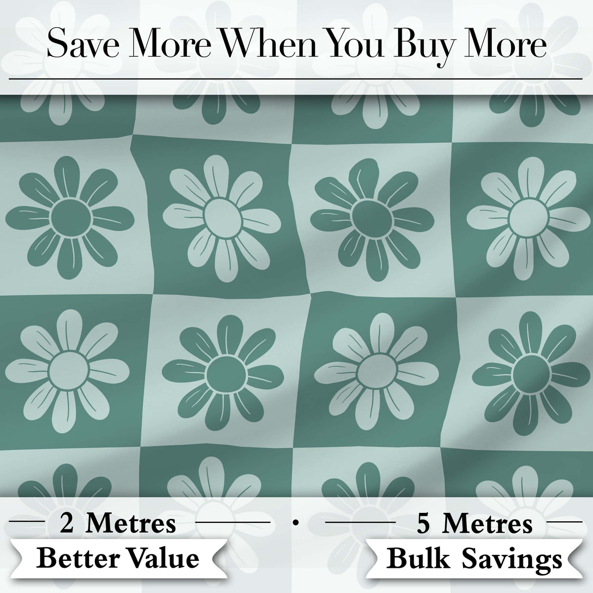Cute Green Daisy Checkerboard Floral Seamless Pattern Digital Print Fabric by the Metre UK Sewing Quilting Textile