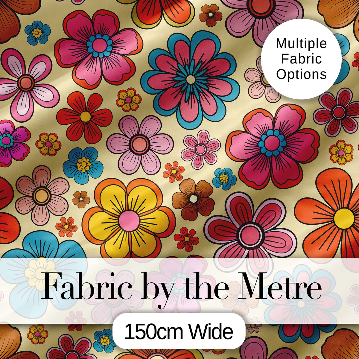 Cute Multicolor Floral Bloom Warm Beige Seamless Pattern Digital Print Fabric by the Metre UK Sewing Quilting Textile