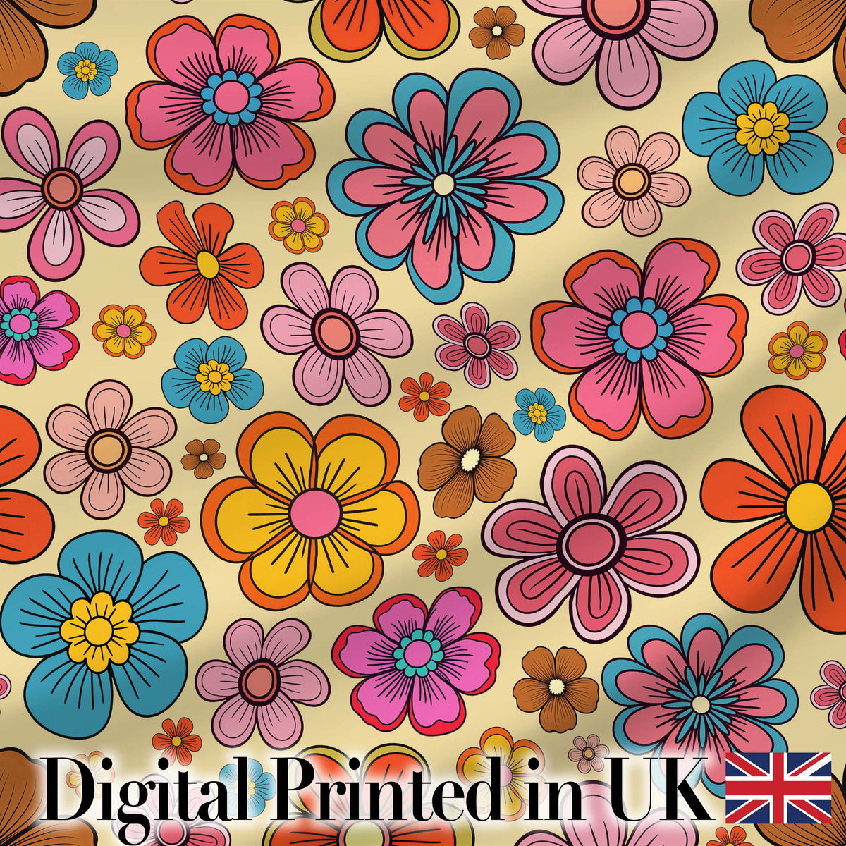 Cute Multicolor Floral Bloom Warm Beige Seamless Pattern Digital Print Fabric by the Metre UK Sewing Quilting Textile