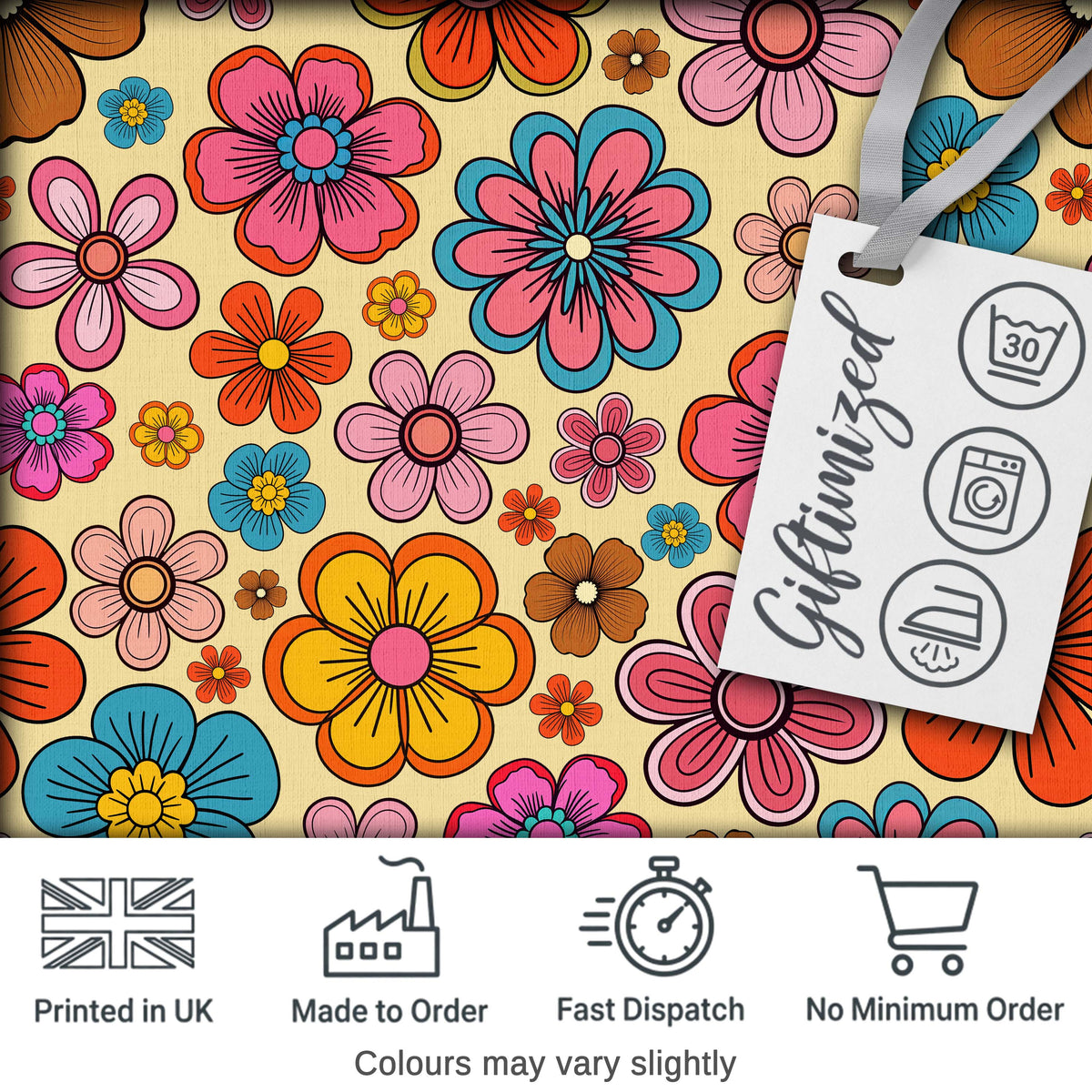 Cute Multicolor Floral Bloom Warm Beige Seamless Pattern Digital Print Fabric by the Metre UK Sewing Quilting Textile
