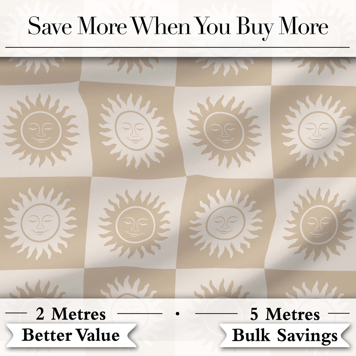 Sun Face Checkerboard Beige Cream Seamless Pattern Digital Print Fabric by the Metre UK Sewing Quilting Textile