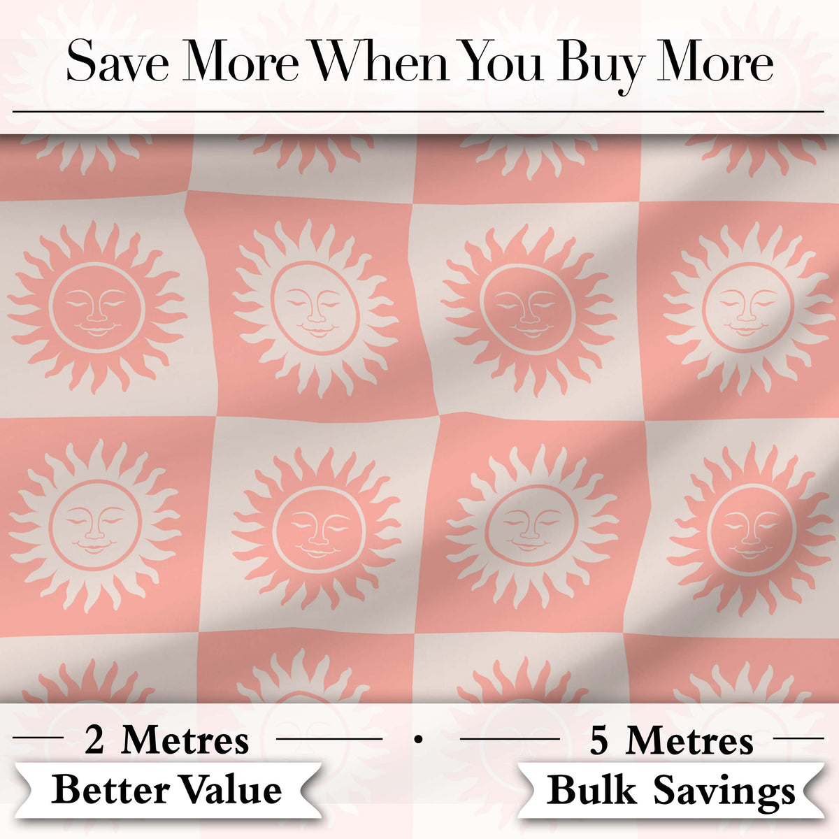 Sun Face Checkerboard Peach Cream Seamless Pattern Digital Print Fabric by the Metre UK Sewing Quilting Textile