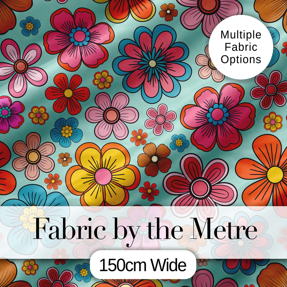 Cute Floral Flowers on Mint Green Background Seamless Pattern Digital Print Fabric by the Metre UK Sewing Quilting Textile