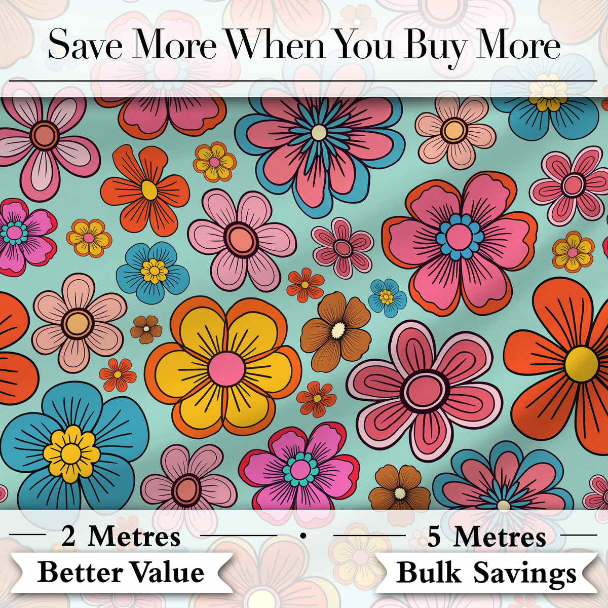 Cute Floral Flowers on Mint Green Background Seamless Pattern Digital Print Fabric by the Metre UK Sewing Quilting Textile