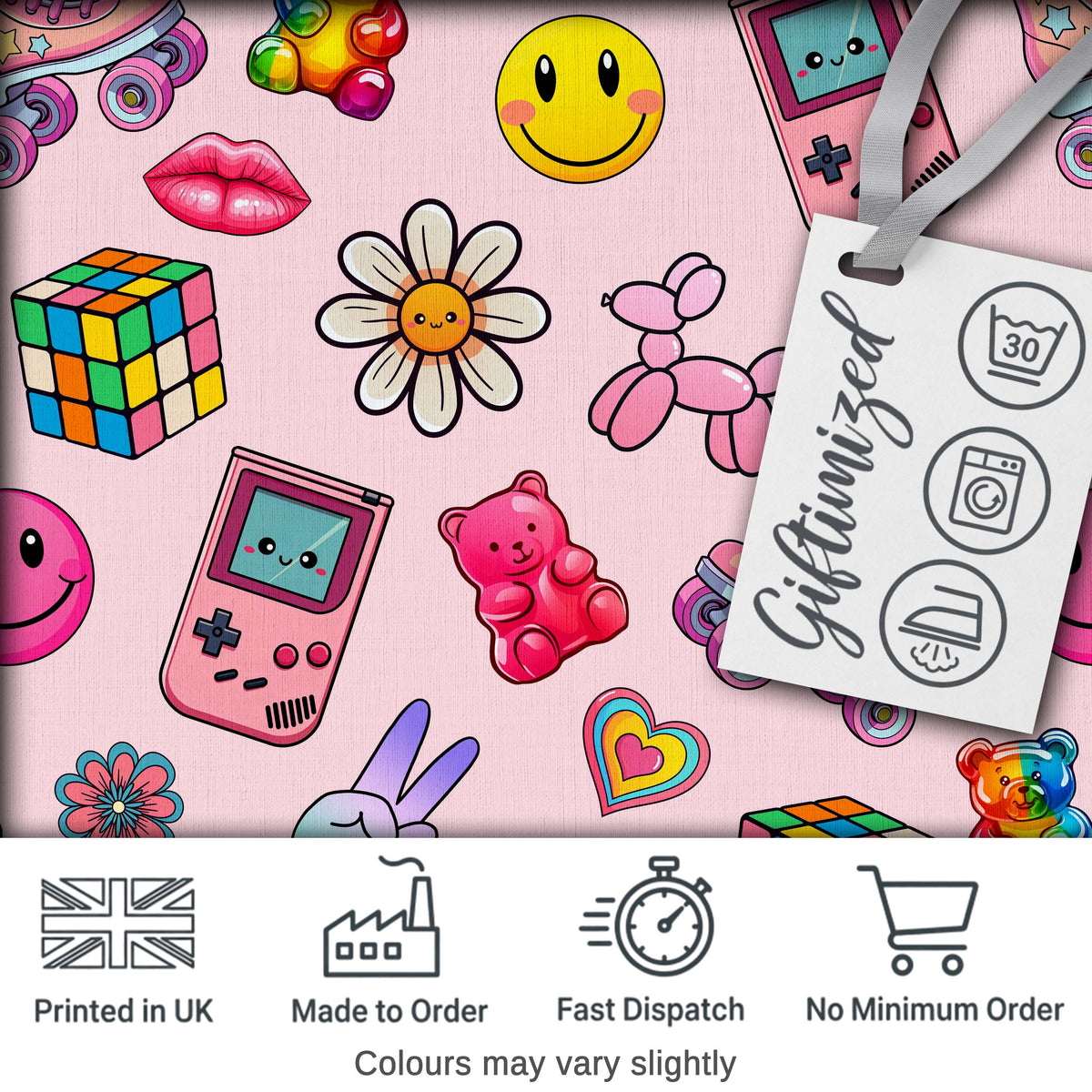 Toys Smiley Roller Skate Pink Background Seamless Pattern Digital Print Fabric by the Metre UK Sewing Quilting Textile