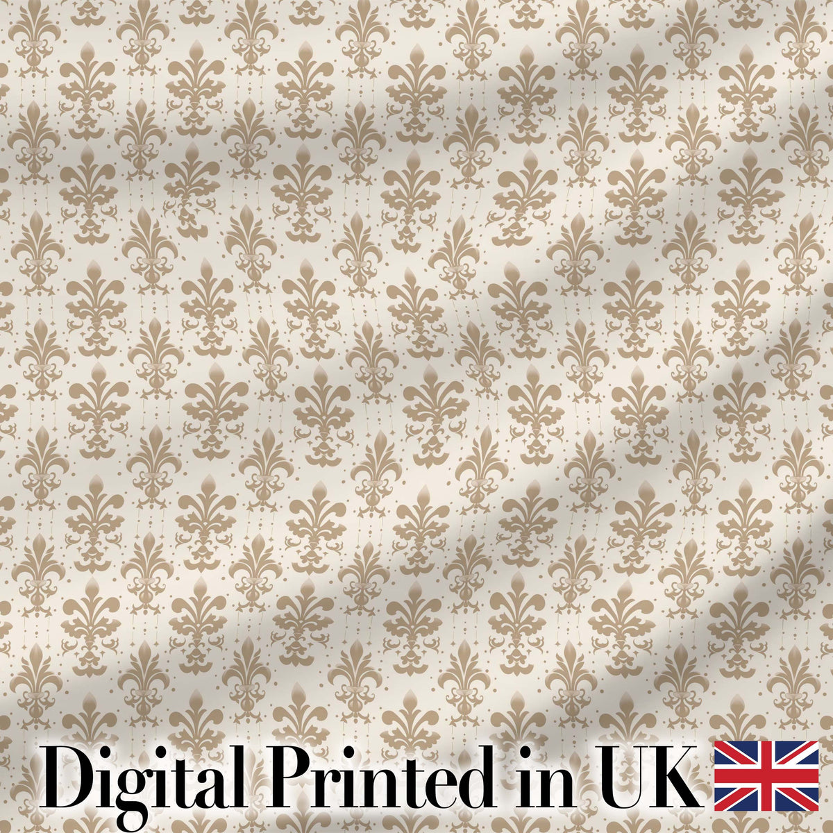 Classic Neutral Fleur De Lis Damask Pattern Soft Beige Background Seamless Digital Print Fabric by the Metre UK Sewing Quilting Textile