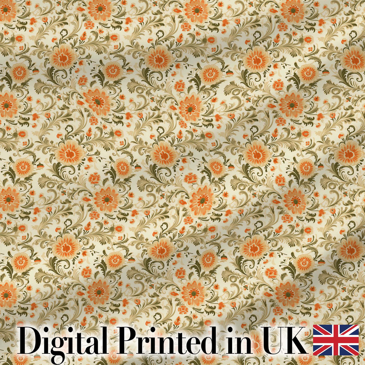 Vintage Orange Floral Vine Seamless Pattern Botanical Design Digital Print Fabric by the Metre UK Sewing Quilting Textile