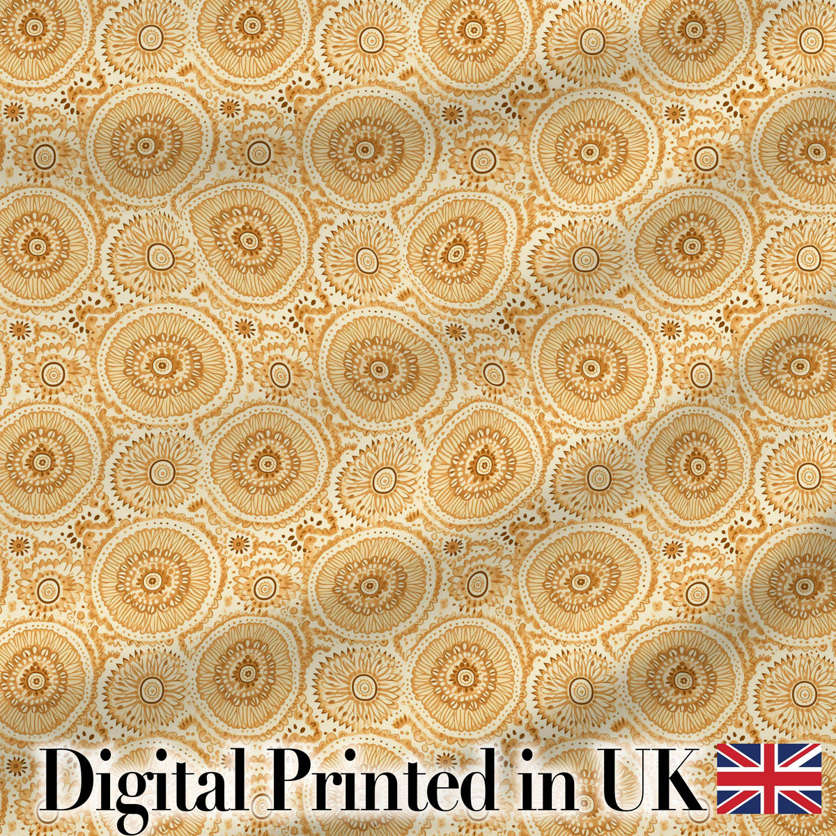 Warm Beige Ornate Mandala Floral Seamless Pattern Elegant Vintage Design Digital Print Fabric by the Metre UK Sewing Quilting Textile