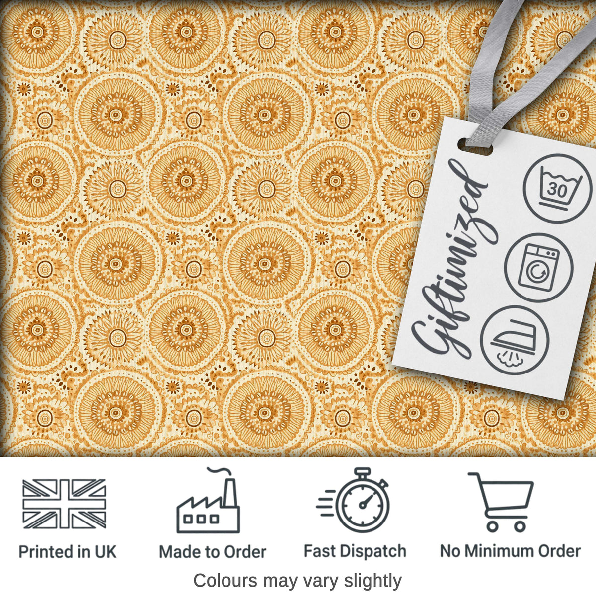 Warm Beige Ornate Mandala Floral Seamless Pattern Elegant Vintage Design Digital Print Fabric by the Metre UK Sewing Quilting Textile