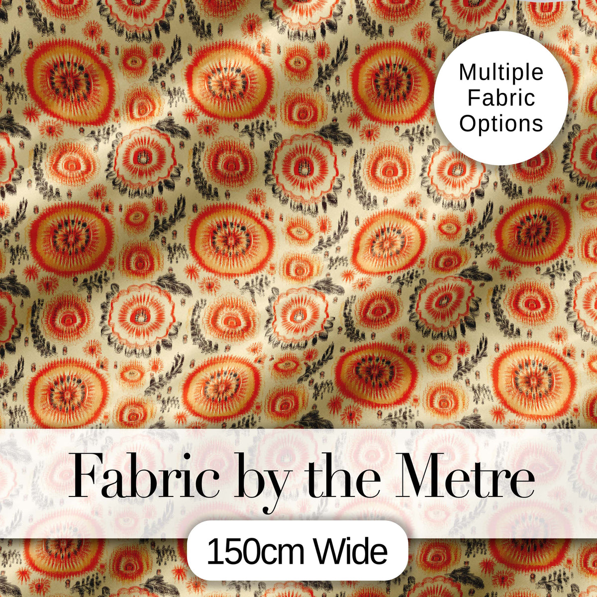 Bright Orange Floral Circular Motif Seamless Pattern Decorative Style Digital Print Fabric by the Metre UK Sewing Quilting Textile