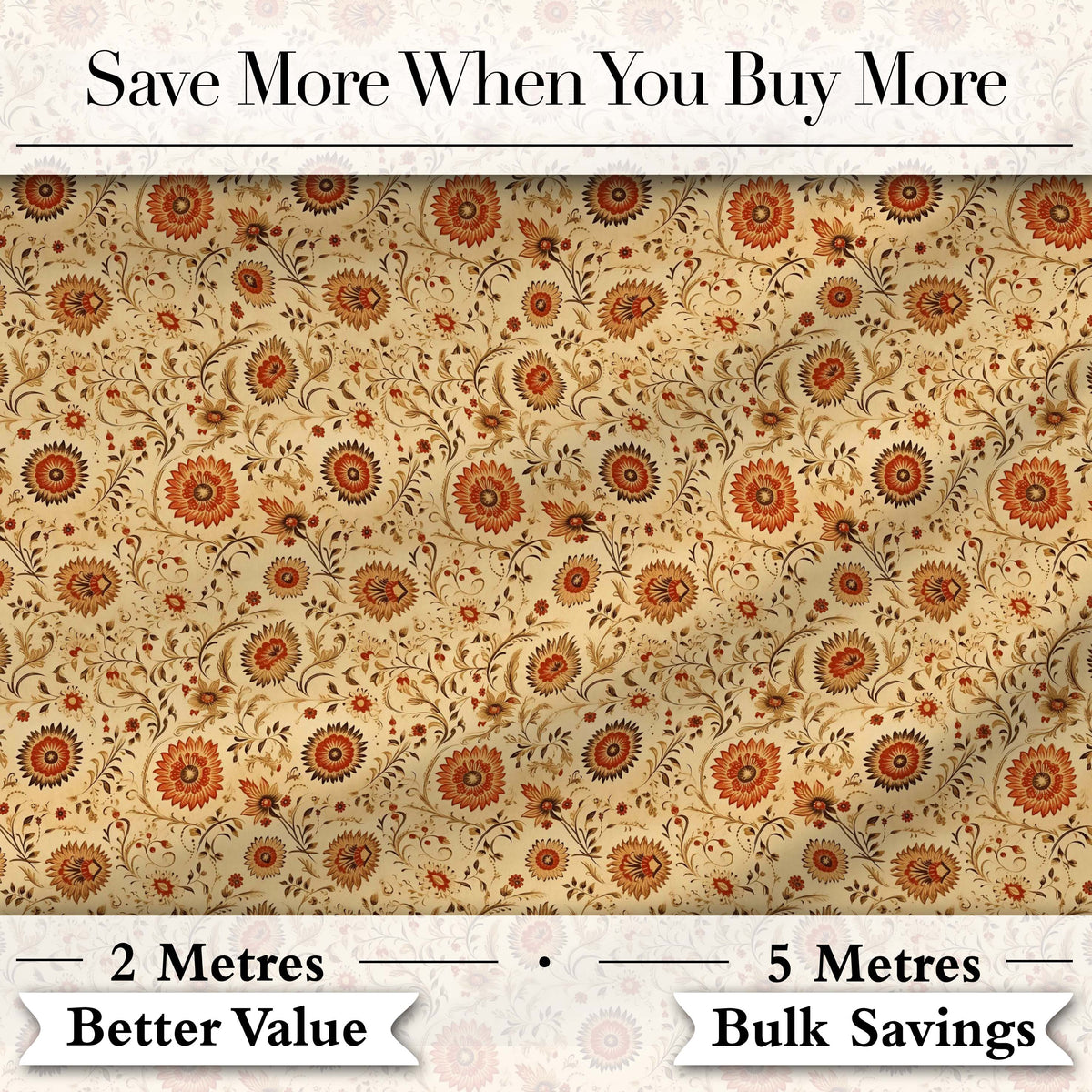 Vintage Autumn Floral Vine Seamless Pattern Warm Orange Beige Botanical Digital Print Fabric by the Metre UK Sewing Quilting Textile