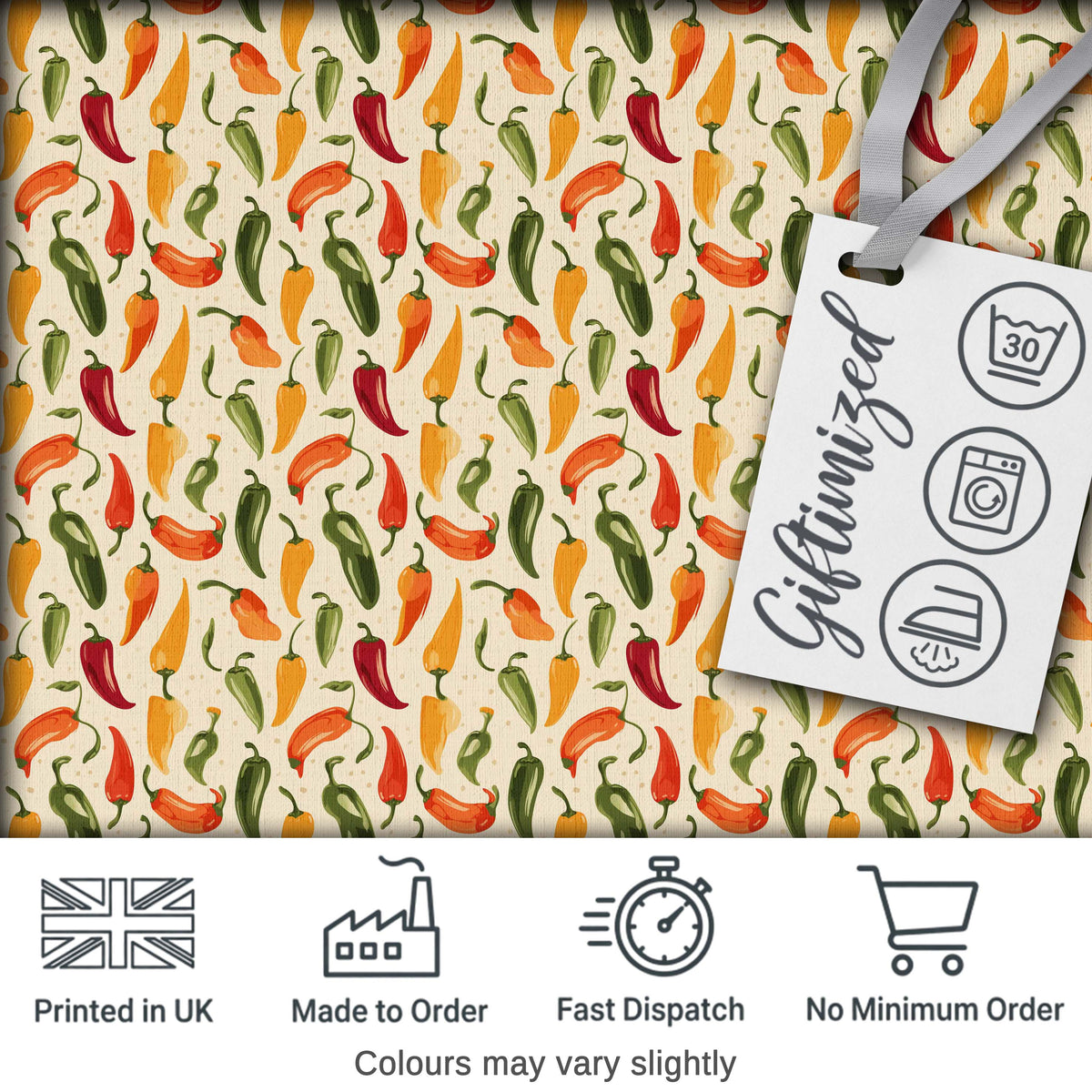 Colorful Chili Pepper Seamless Pattern Red Green Yellow Food Print Digital Print Fabric by the Metre UK Sewing Quilting Textile