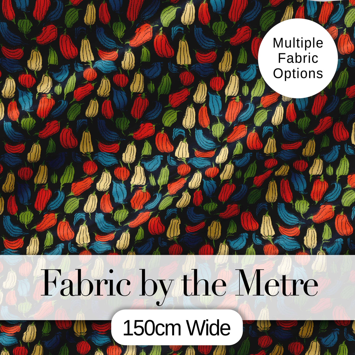 Dark Background Pepper Seamless Pattern Vibrant Red Green Botanical Digital Print Fabric by the Metre UK Sewing Quilting Textile