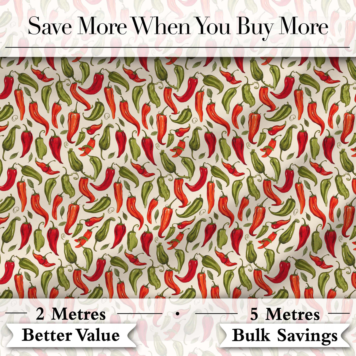 Hand Drawn Red Green Chili Pepper Seamless Pattern Vintage Botanical Food Digital Print Fabric by the Metre UK Sewing Quilting Textile
