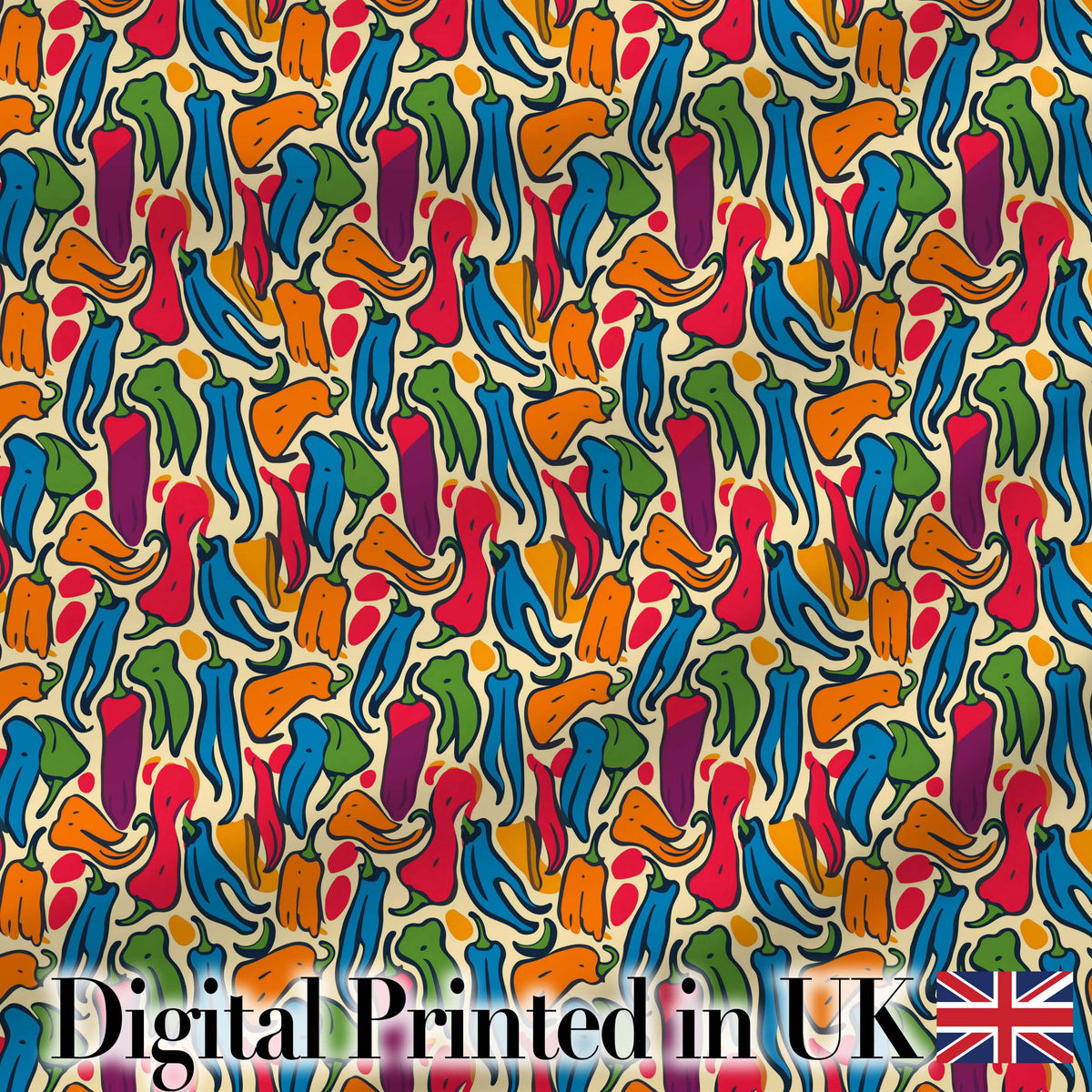 Bright Abstract Multicolor Pepper Seamless Pattern Modern Artistic Food Print Digital Print Fabric by the Metre UK Sewing Quilting Textile