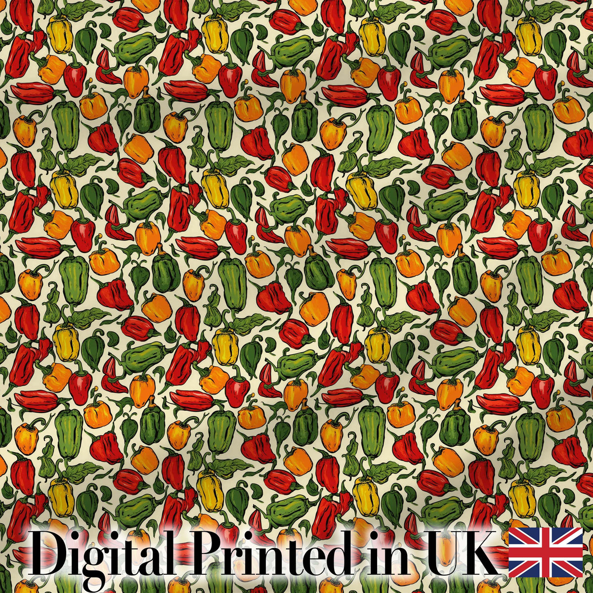 Hand Drawn Mixed Bell Pepper Seamless Pattern Red Green Yellow Vegetable Print Digital Print Fabric by the Metre UK Sewing Quilting Textile