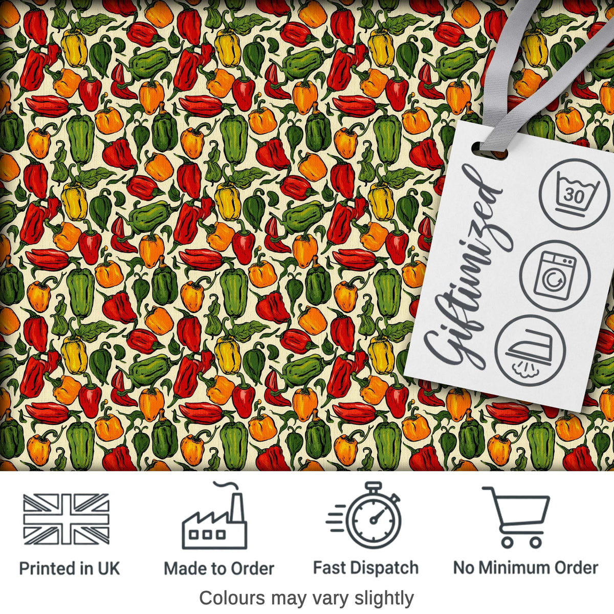 Hand Drawn Mixed Bell Pepper Seamless Pattern Red Green Yellow Vegetable Print Digital Print Fabric by the Metre UK Sewing Quilting Textile