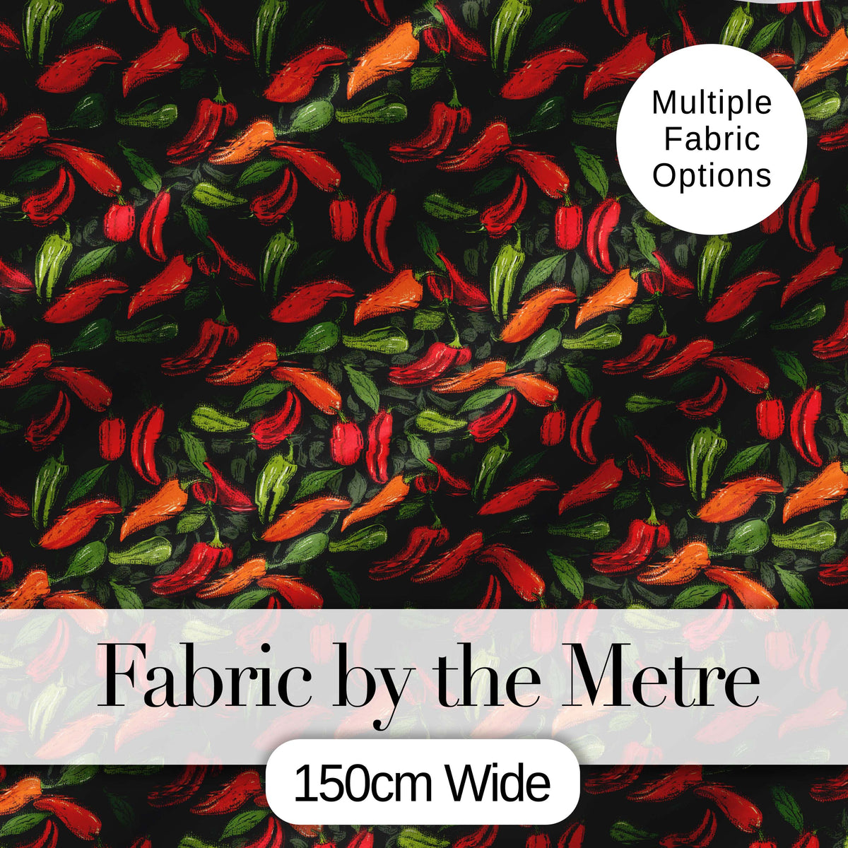 Mixed Chili Peppers and Leaves Dark Seamless Pattern Design Digital Print Fabric by the Metre UK Sewing Quilting Textile