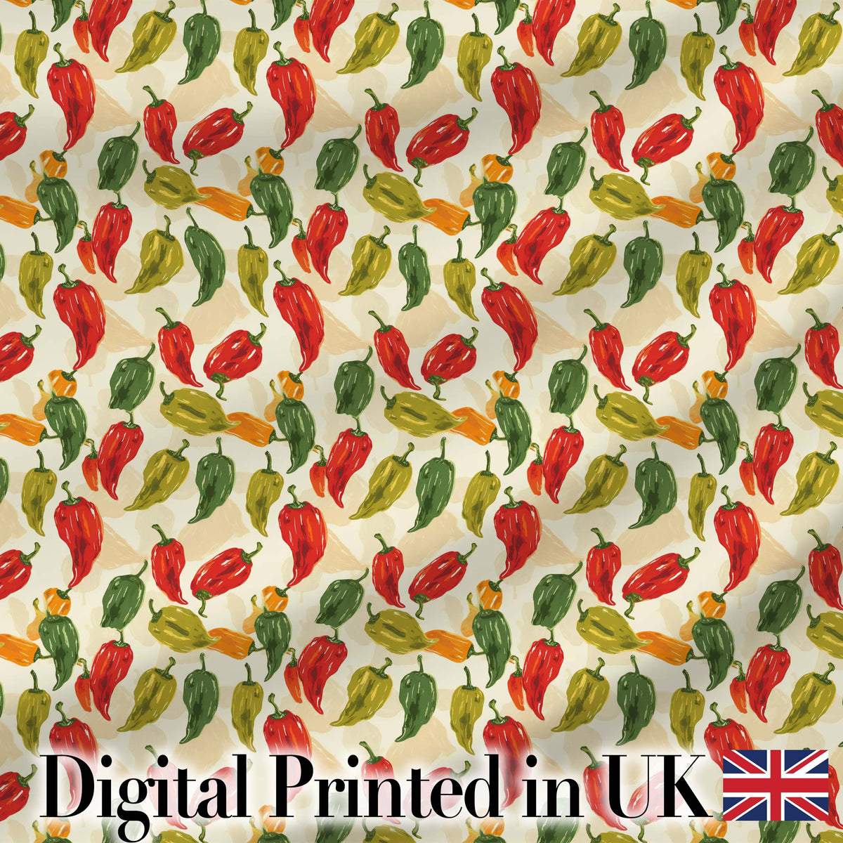 Painterly Chili Pepper Tossed Seamless Pattern Background v Digital Print Fabric by the Metre UK Sewing Quilting Textile