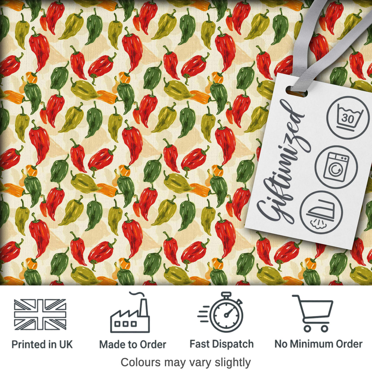 Painterly Chili Pepper Tossed Seamless Pattern Background v Digital Print Fabric by the Metre UK Sewing Quilting Textile