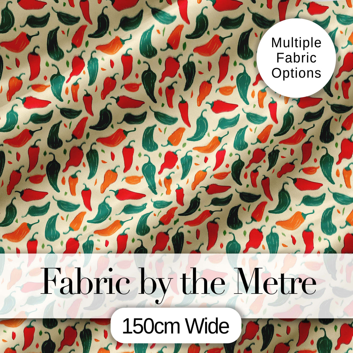 Colorful Minimal Chili Pepper Tossed Seamless Pattern Cream Background Digital Print Fabric by the Metre UK Sewing Quilting Textile