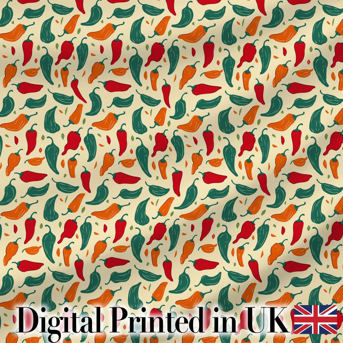 Colorful Minimal Chili Pepper Tossed Seamless Pattern Cream Background Digital Print Fabric by the Metre UK Sewing Quilting Textile