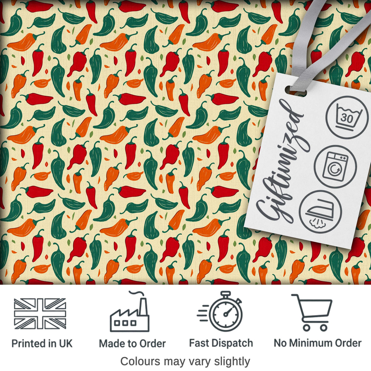 Colorful Minimal Chili Pepper Tossed Seamless Pattern Cream Background Digital Print Fabric by the Metre UK Sewing Quilting Textile