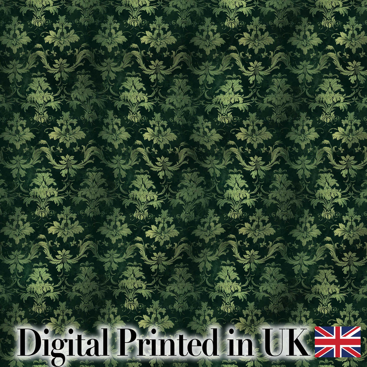 Dark Green Ornamental Damask Seamless Pattern Classic Style Digital Print Fabric by the Metre UK Sewing Quilting Textile