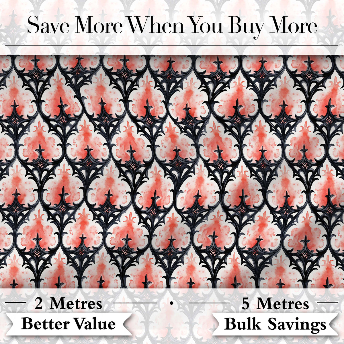 Gothic Black Pink Ornate Floral Seamless Pattern Vintage Style Digital Print Fabric by the Metre UK Sewing Quilting Textile