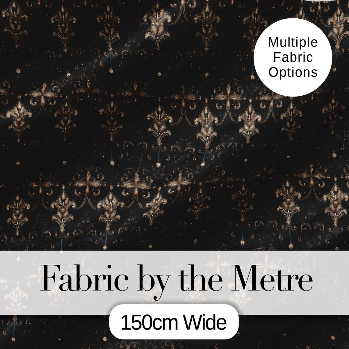 Dark Elegant Baroque Scroll Seamless Pattern Antique Style Digital Print Fabric by the Metre UK Sewing Quilting Textile