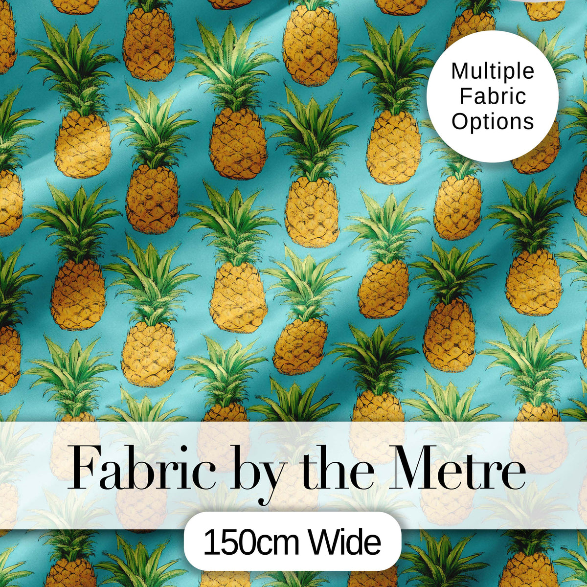 Blue Background Pineapple Seamless Pattern Bright Tropical Fruit Digital Print Fabric by the Metre UK Sewing Quilting Textile