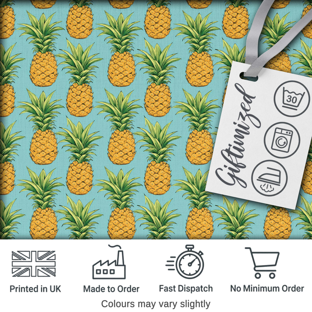 Blue Background Pineapple Seamless Pattern Bright Tropical Fruit Digital Print Fabric by the Metre UK Sewing Quilting Textile