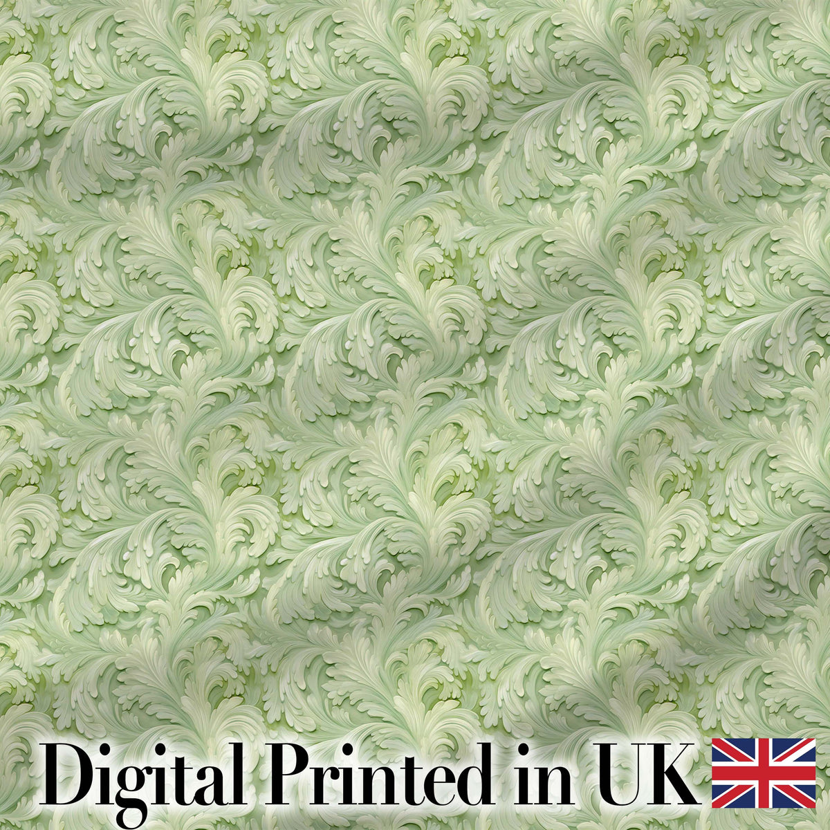 Elegant Sage Green Ornamental Damask Seamless Pattern Classic Digital Print Fabric by the Metre UK Sewing Quilting Textile