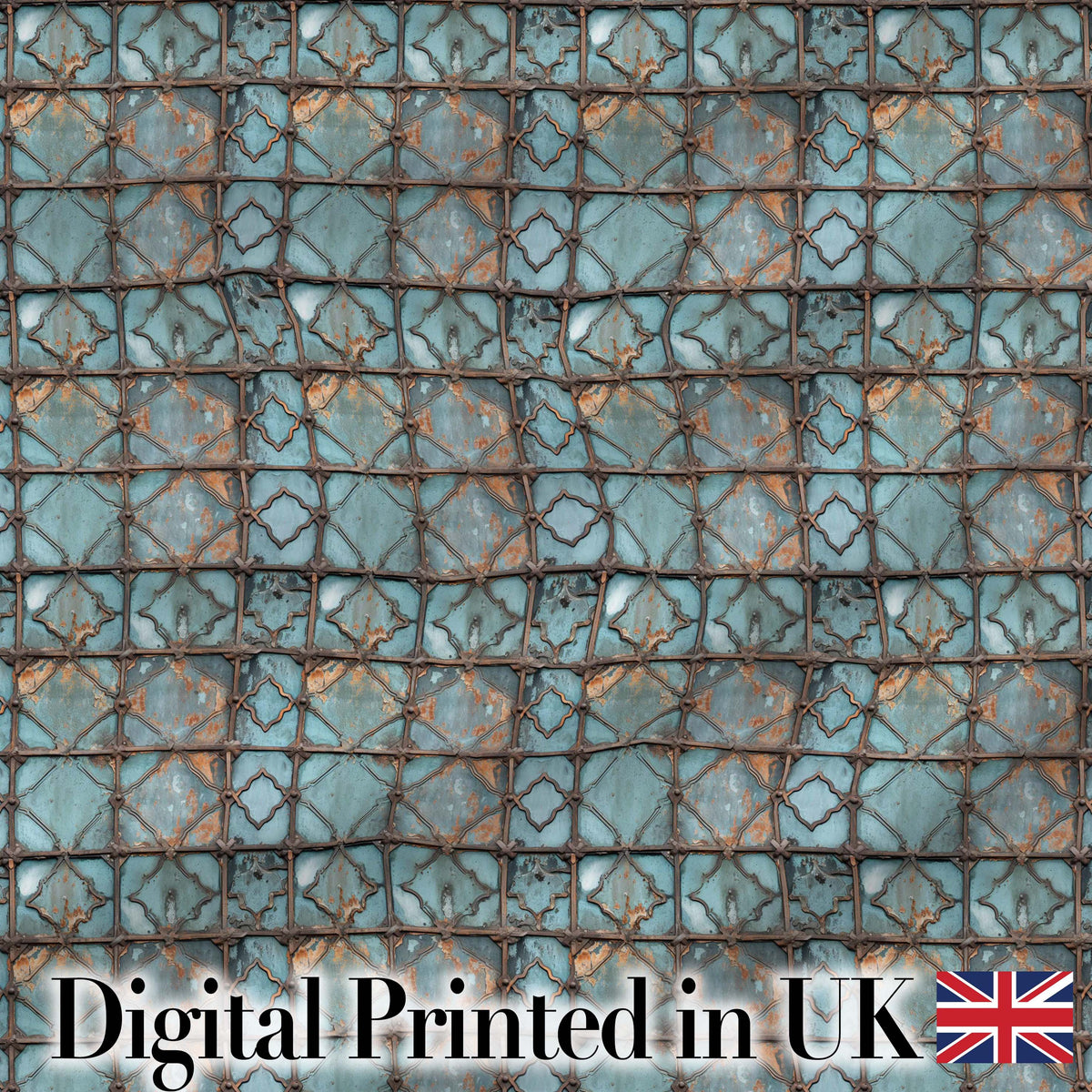 Vintage Blue Tile Metal Grid Seamless Pattern Distressed Industrial Texture Digital Print Fabric by the Metre UK Sewing Quilting Textile
