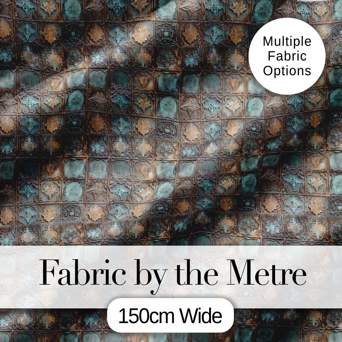 Vintage Ornamental Metal Tile Seamless Pattern Antique Floral Grid Texture Digital Print Fabric by the Metre UK Sewing Quilting Textile