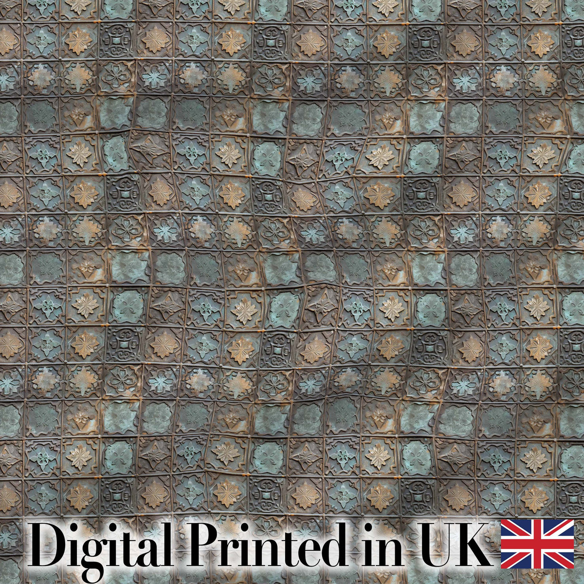 Vintage Ornamental Metal Tile Seamless Pattern Antique Floral Grid Texture Digital Print Fabric by the Metre UK Sewing Quilting Textile