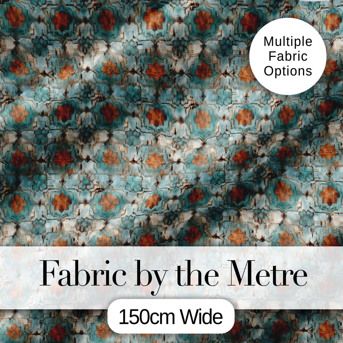 Vintage Blue Floral Tile Seamless Pattern Distressed Ornamental Texture Design Digital Print Fabric by the Metre UK Sewing Quilting Textile