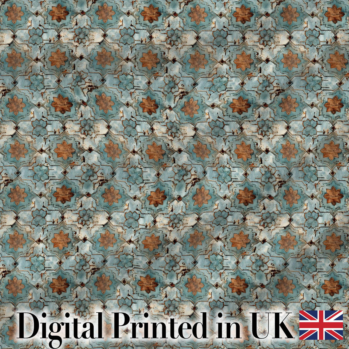 Vintage Blue Floral Tile Seamless Pattern Distressed Ornamental Texture Design Digital Print Fabric by the Metre UK Sewing Quilting Textile