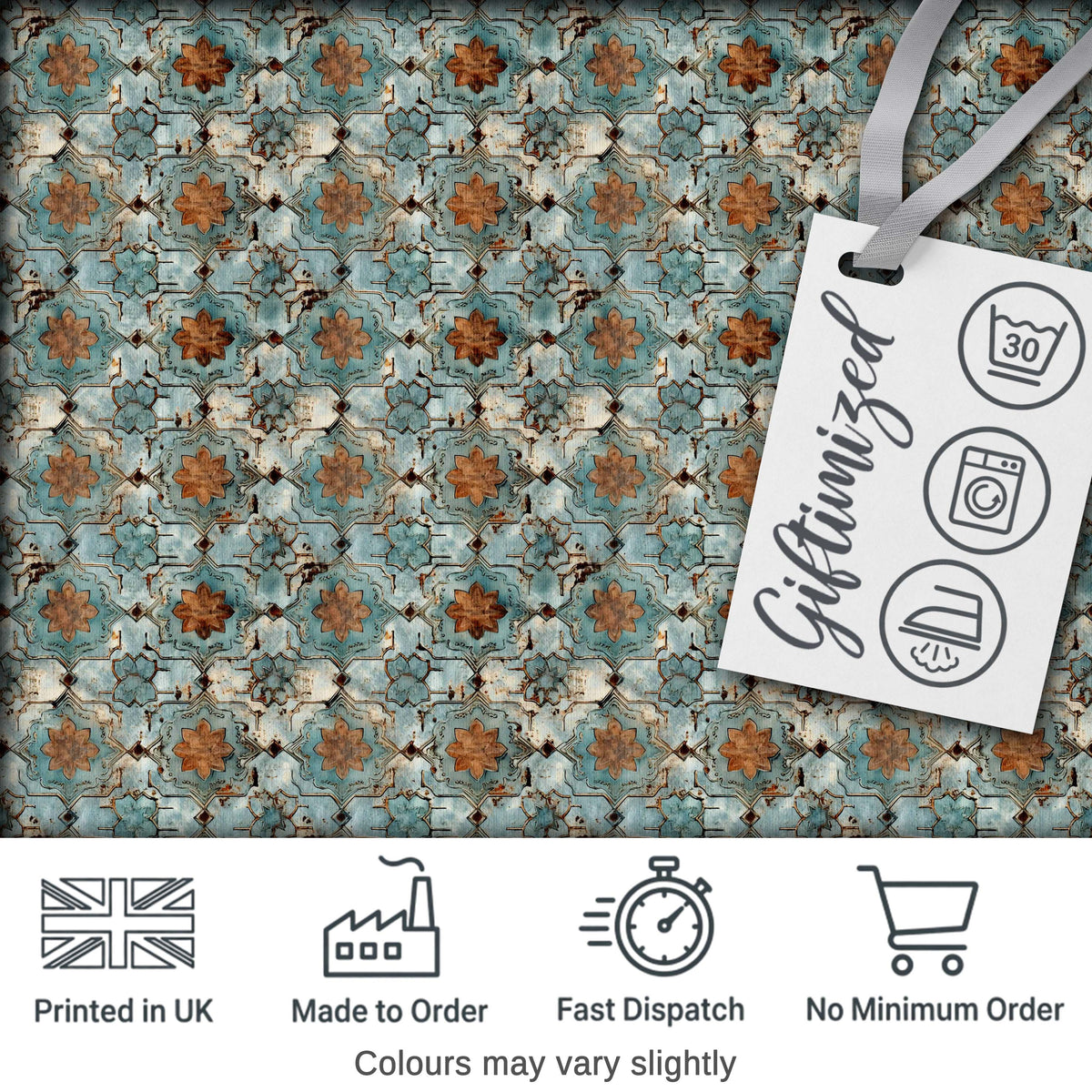 Vintage Blue Floral Tile Seamless Pattern Distressed Ornamental Texture Design Digital Print Fabric by the Metre UK Sewing Quilting Textile