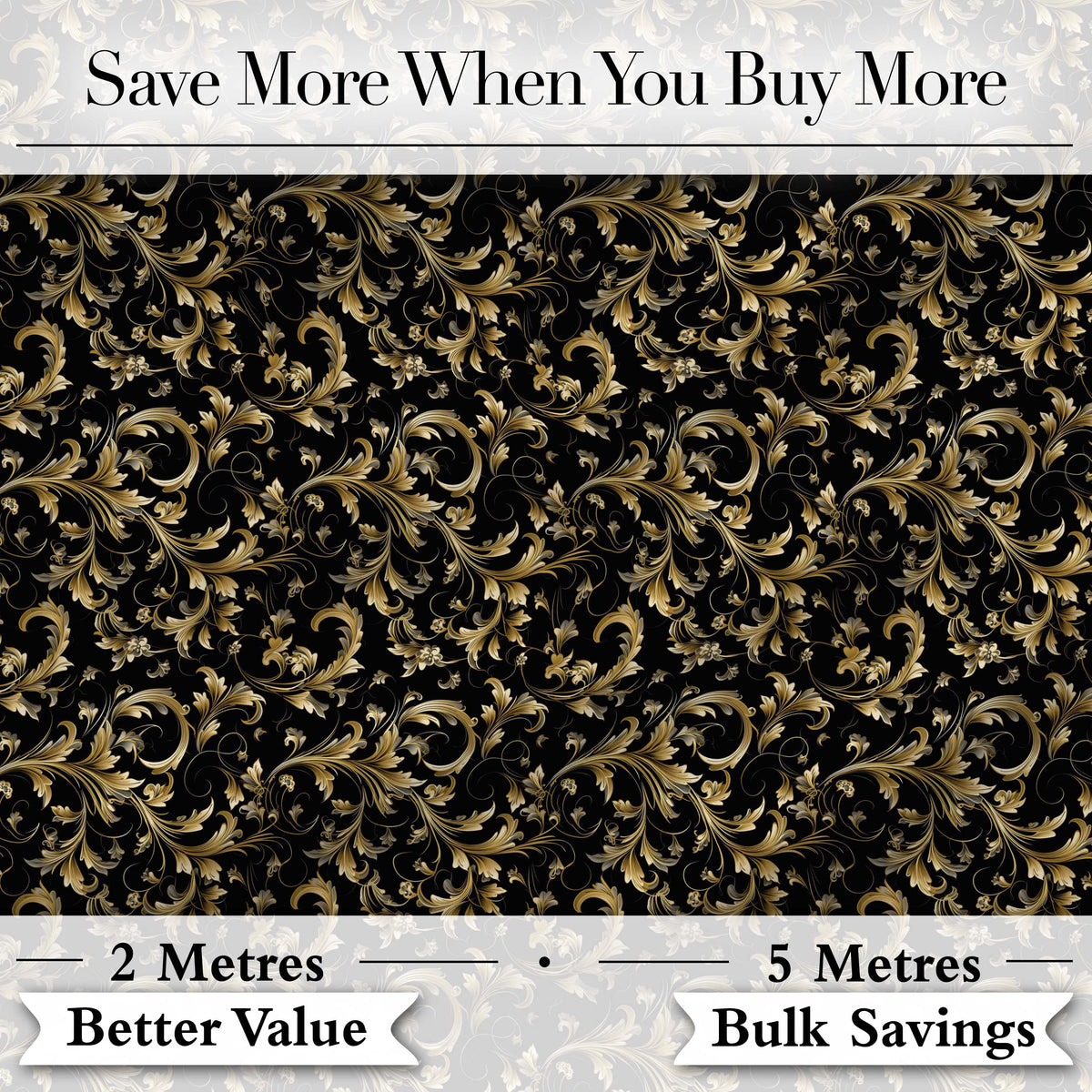 Black Gold Baroque Floral Seamless Pattern Luxury Ornamental Design Digital Print Fabric by the Metre UK Sewing Quilting Textile