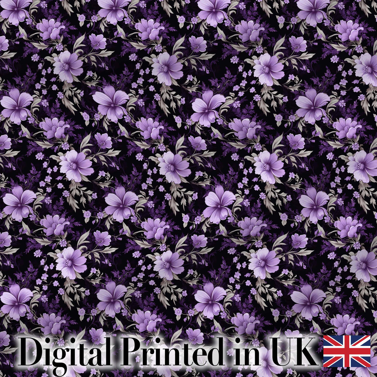 Purple Floral Seamless Pattern Dark Elegant Botanical Design Digital Print Fabric by the Metre UK Sewing Quilting Textile