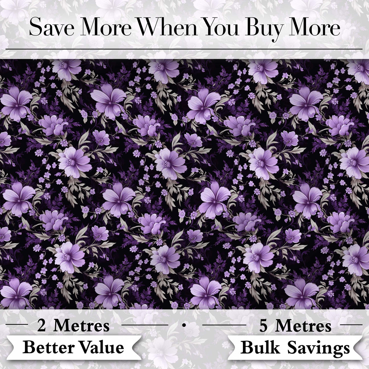 Purple Floral Seamless Pattern Dark Elegant Botanical Design Digital Print Fabric by the Metre UK Sewing Quilting Textile