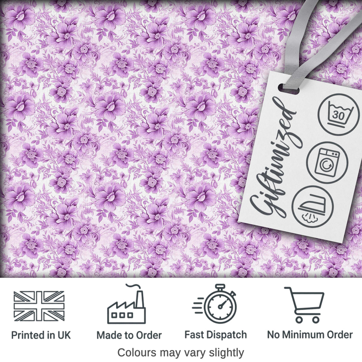 Purple Floral Garden Seamless Pattern Delicate Botanical Blossom Design Digital Print Fabric by the Metre UK Sewing Quilting Textile