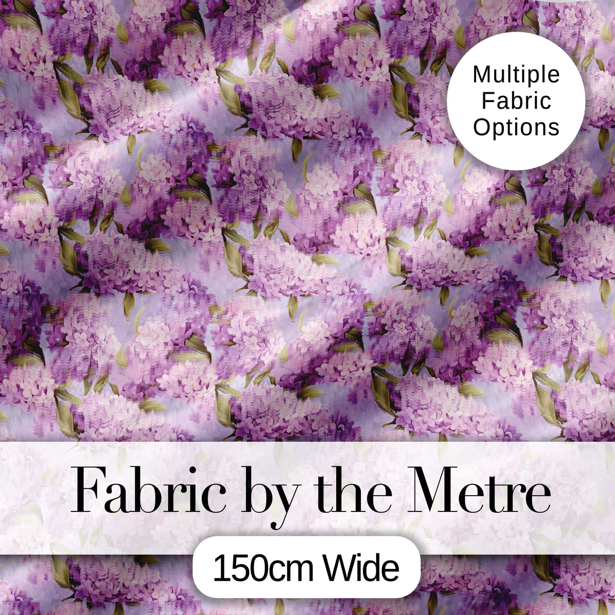 Lilac Hydrangea Floral Seamless Pattern Soft Romantic Botanical Design Digital Print Fabric by the Metre UK Sewing Quilting Textile
