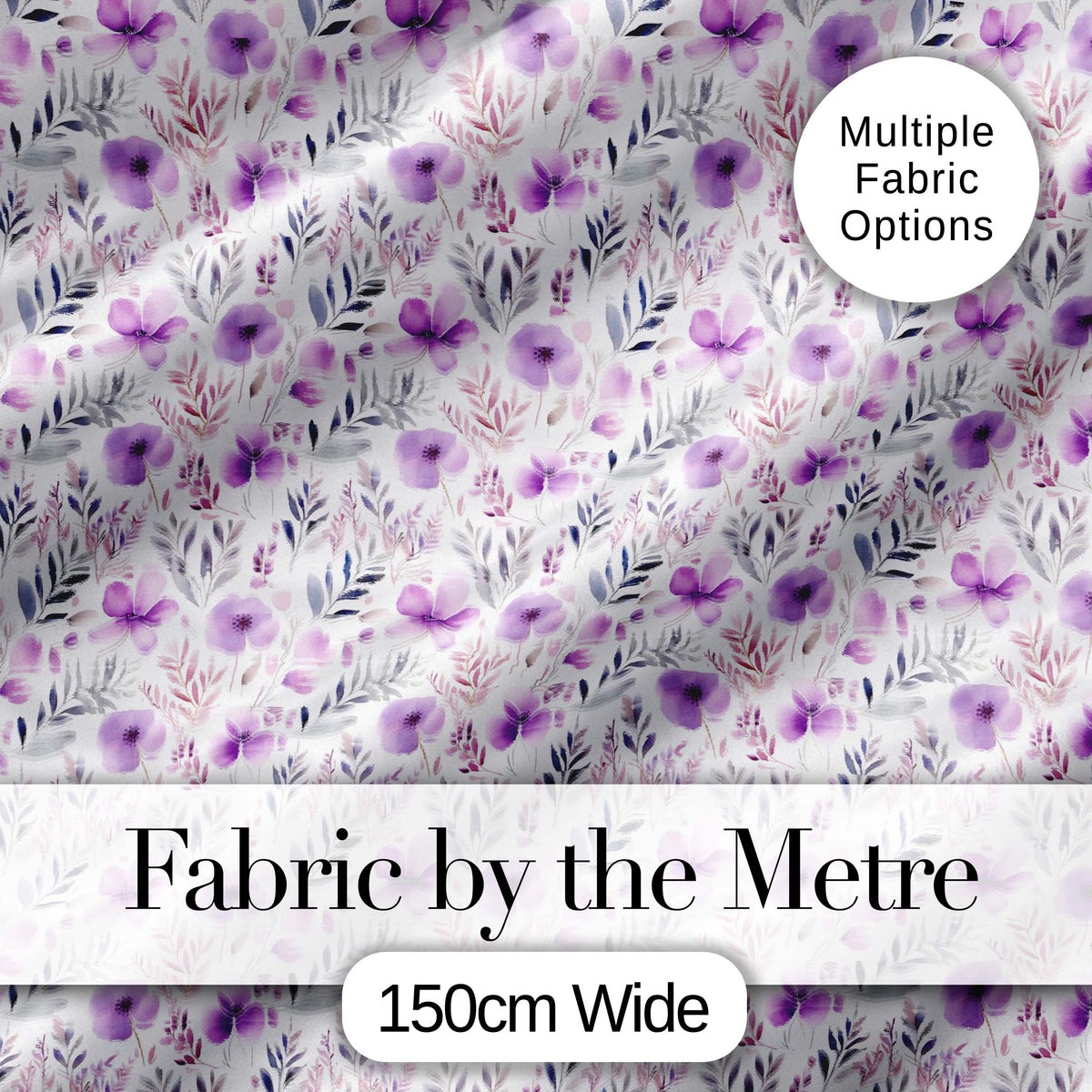 Watercolor Purple Wildflower Seamless Pattern Soft Botanical Nature Design Digital Print Fabric by the Metre UK Sewing Quilting Textile