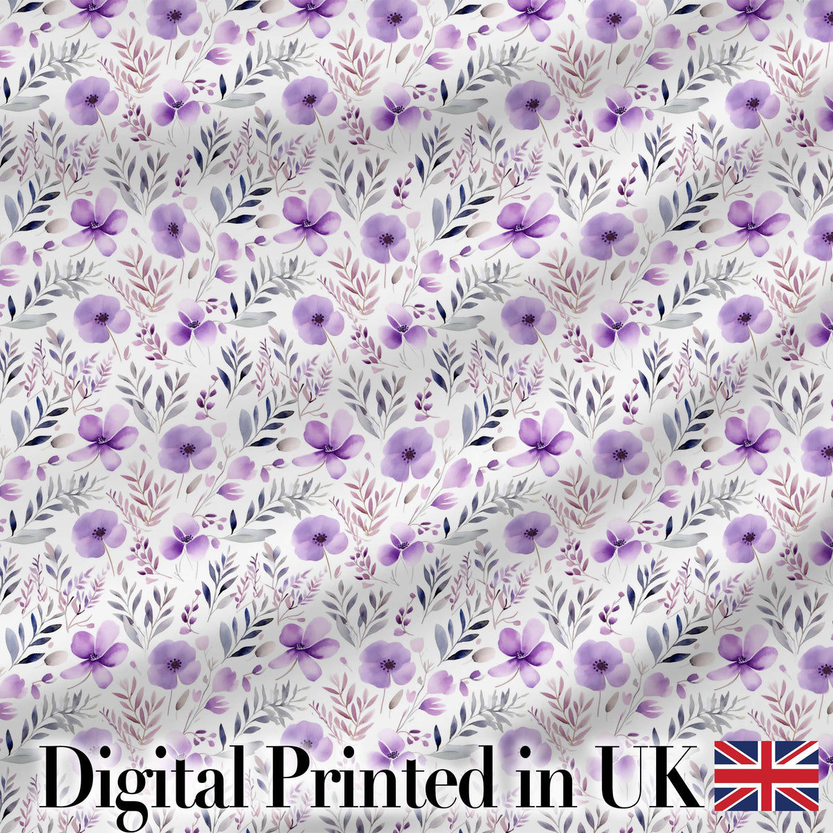 Watercolor Purple Wildflower Seamless Pattern Soft Botanical Nature Design Digital Print Fabric by the Metre UK Sewing Quilting Textile