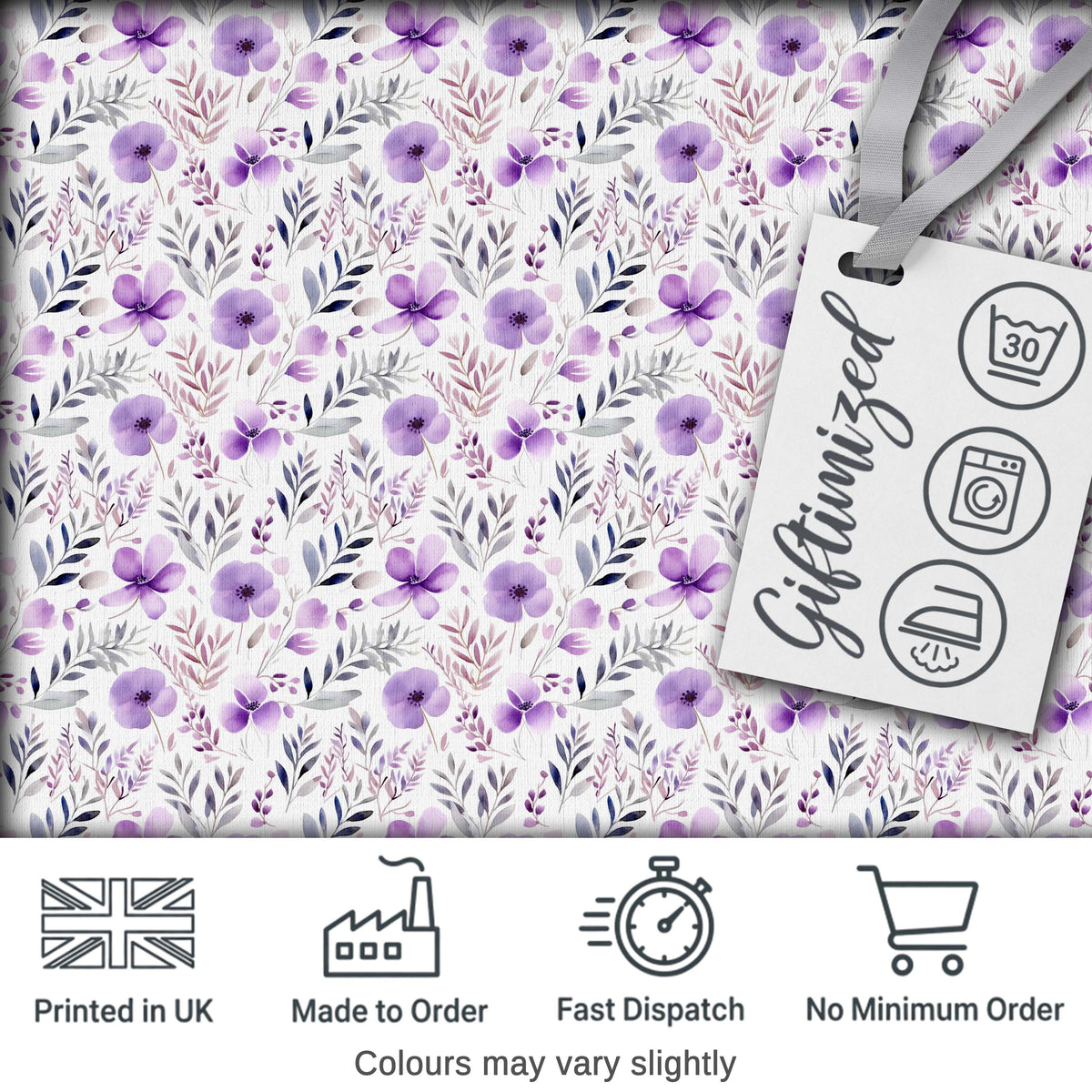 Watercolor Purple Wildflower Seamless Pattern Soft Botanical Nature Design Digital Print Fabric by the Metre UK Sewing Quilting Textile