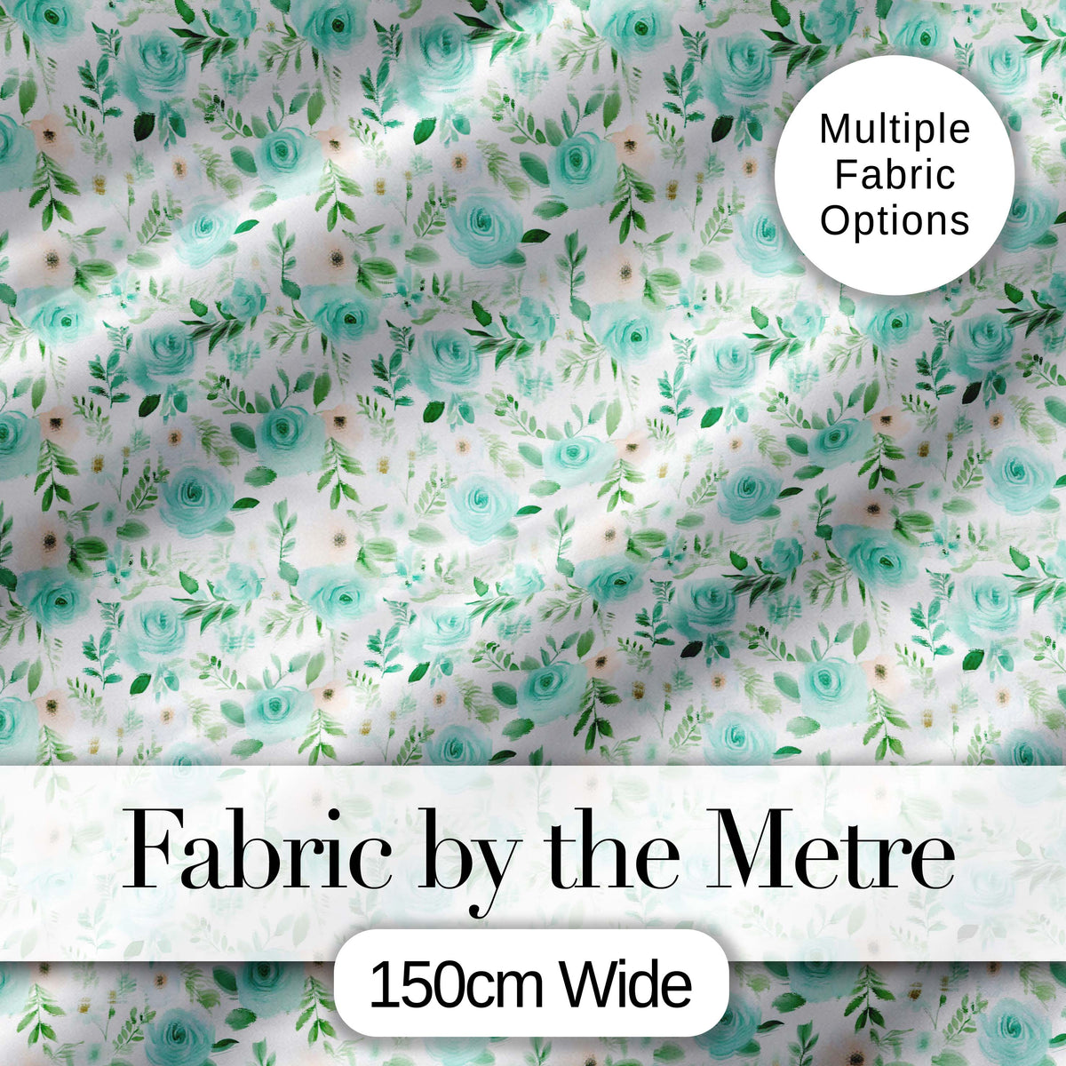 Mint Green Rose Floral Seamless Pattern Soft Watercolor Botanical Garden Design Digital Print Fabric by the Metre UK Sewing Quilting Textile