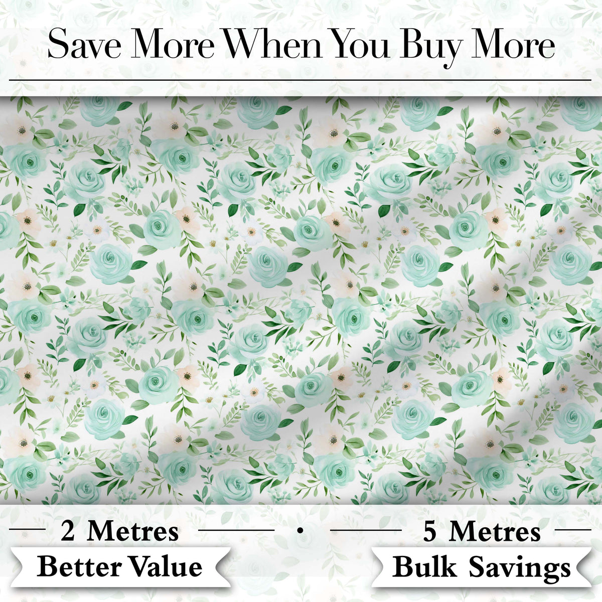 Mint Green Rose Floral Seamless Pattern Soft Watercolor Botanical Garden Design Digital Print Fabric by the Metre UK Sewing Quilting Textile